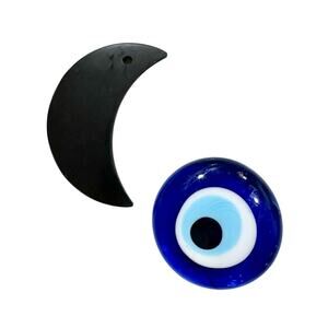 Set/2 Evil Eye Protection Shungite Moon pendent Nazar glass stone gift Crystal